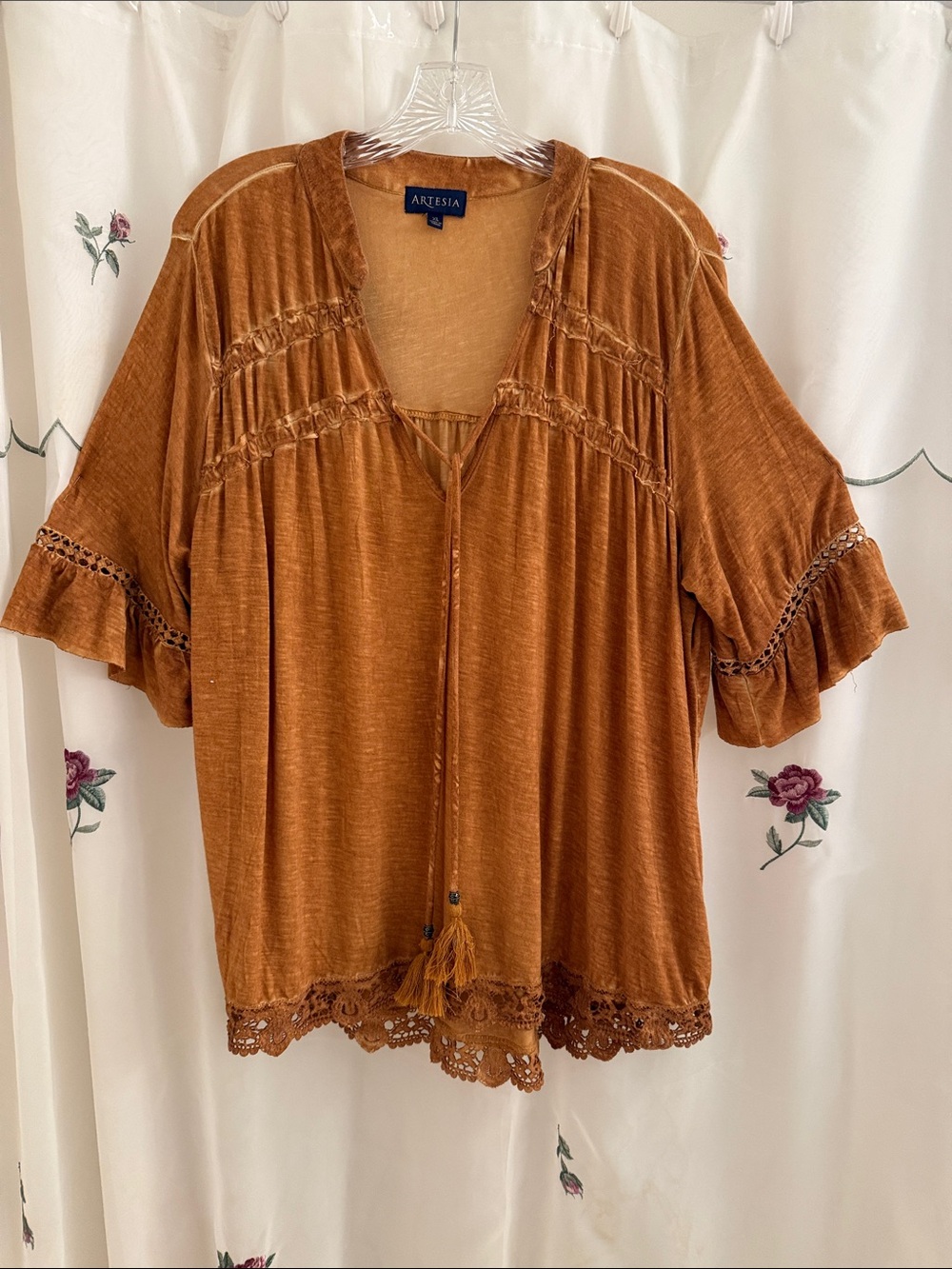 Artesia Mustard Yellow Boho Tassel Tunic Top